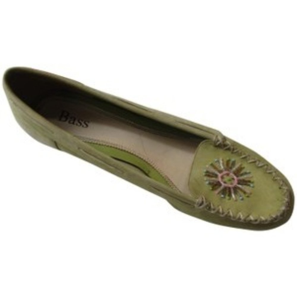 *BASS Green Chartreuse Suede Beaded Moccasin Pump